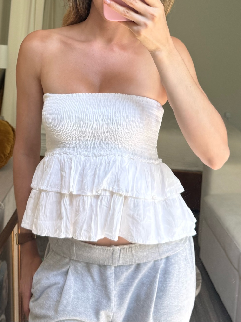 Isabelle’s Cabinet  White Smocked Ruffle Strapless Top Skirt Convertible Y2K S
